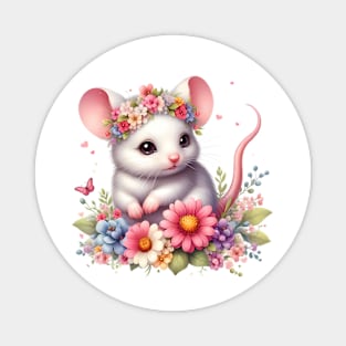 A mouse decorated with beautiful colorful flowers. Magnet